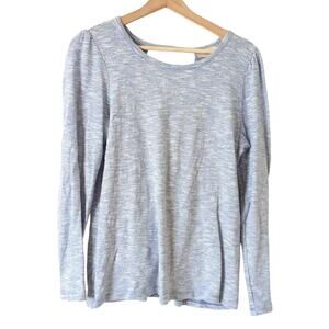 Ann Taylor LOFT Faux Wrap Back Oversize Top‎ Small Long Sleeve Boxy Lounge Blue